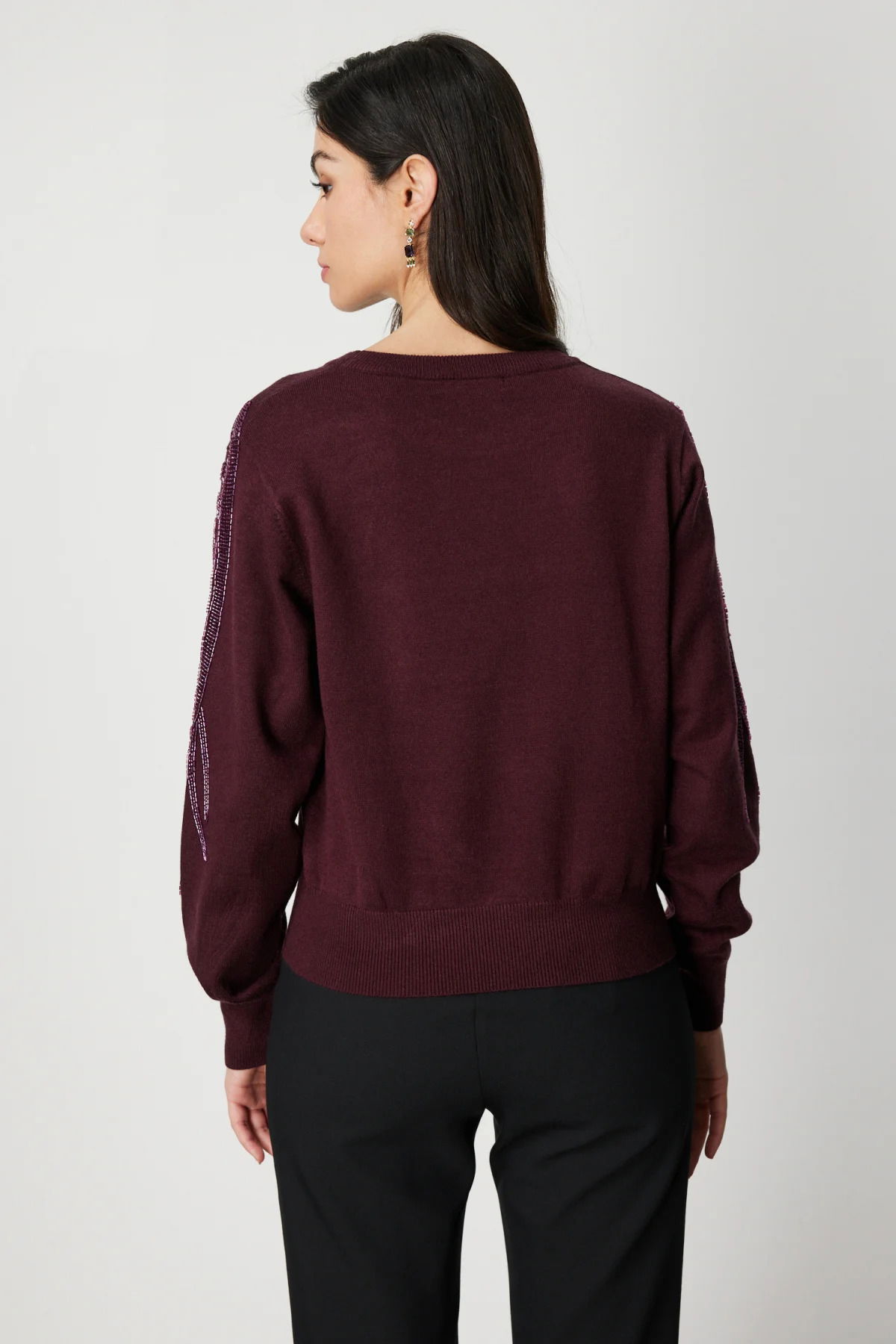 On Kadın Omzu Taş Detaylı Triko Kazak 60354 Bordo - 4