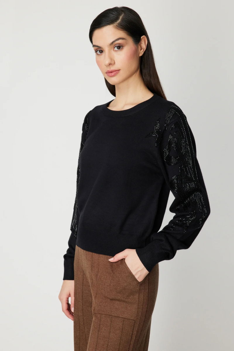 On Kadın Omzu Taş Detaylı Triko Kazak 60354 Siyah - 2