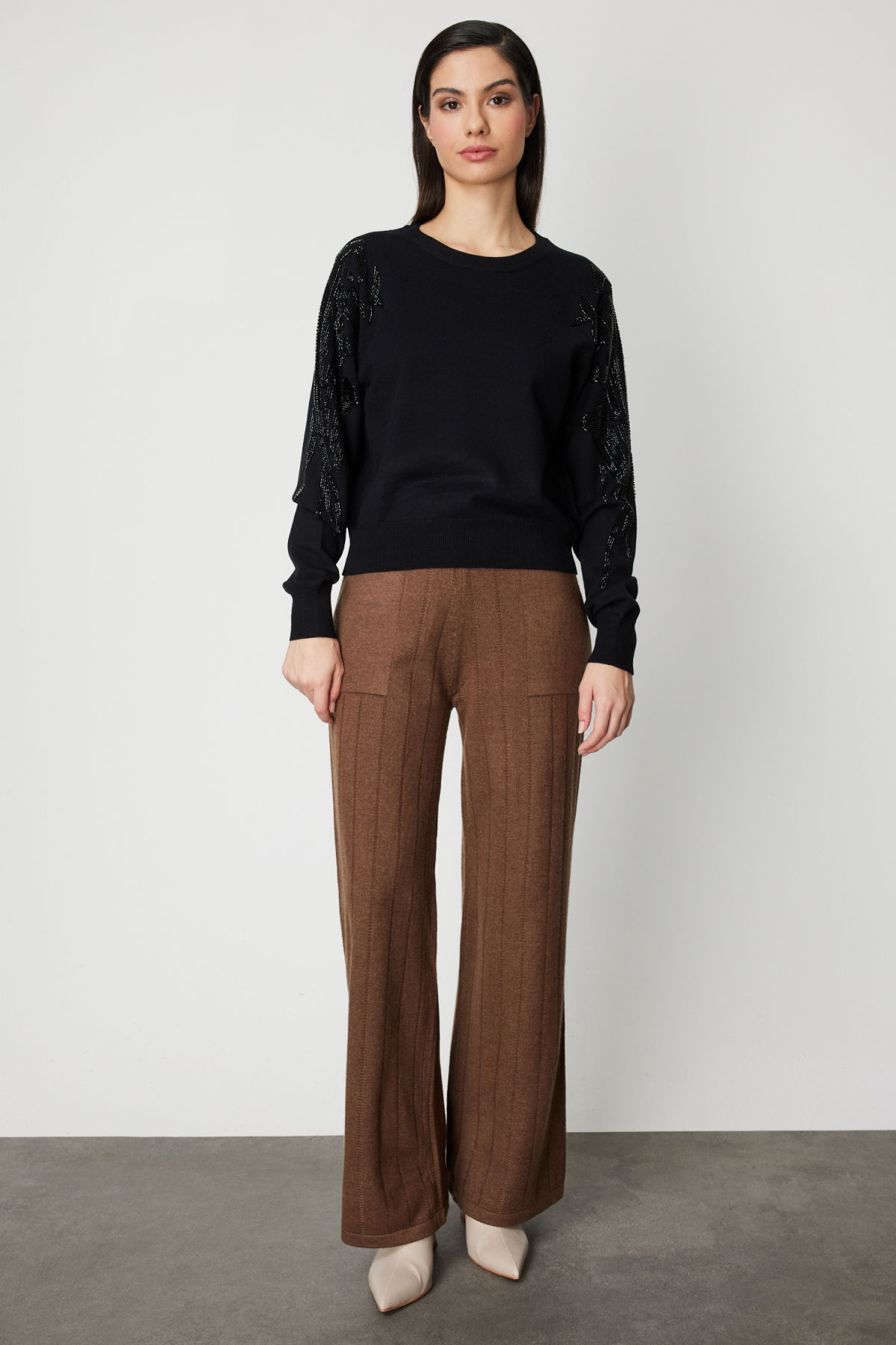 On Kadın Omzu Taş Detaylı Triko Kazak 60354 Siyah - 3