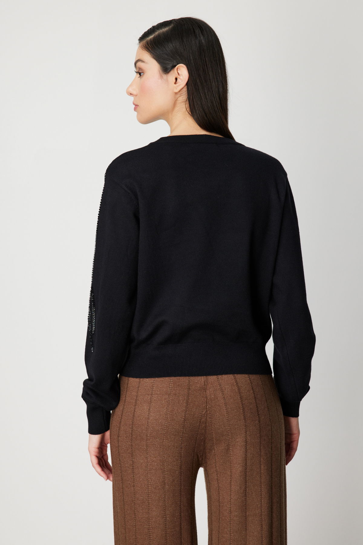 On Kadın Omzu Taş Detaylı Triko Kazak 60354 Siyah - 4