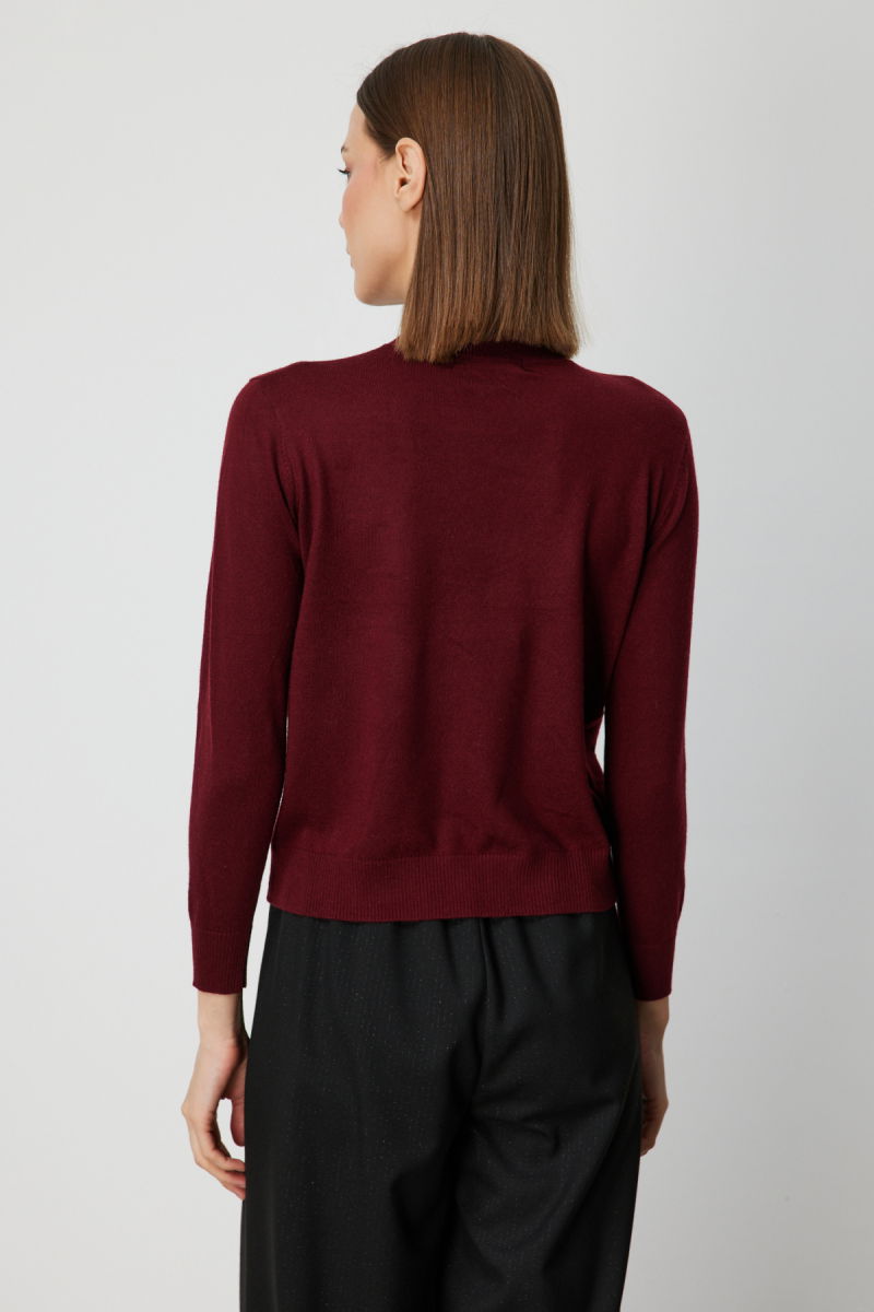 On Kadın Omzu Taş Detaylı Triko Kazak 60453 Bordo - 4