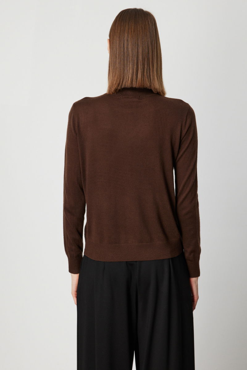 On Kadın Omzu Taş Detaylı Triko Kazak 60453 Kahverengi - 4