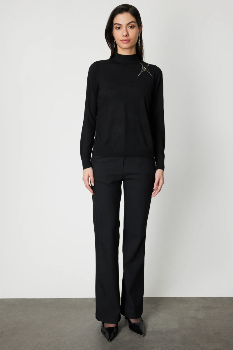 On Kadın Omzu Taş Detaylı Triko Kazak 60453 Siyah - 4