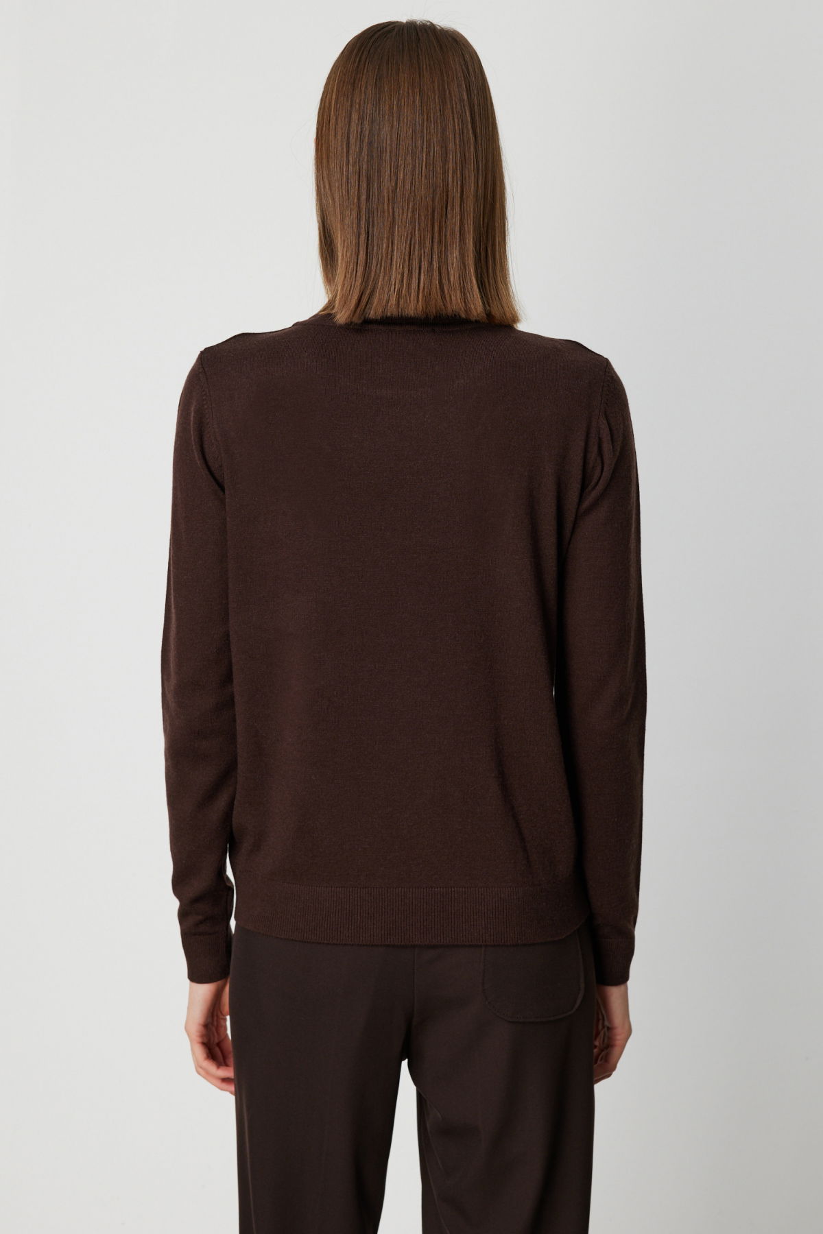 On Kadın Omzu Taş Detaylı Triko Kazak 63314 Kahverengi - 4