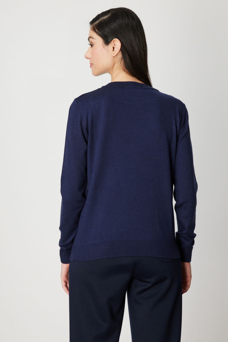 On Kadın Omzu Taş Detaylı Triko Kazak 63314 Lacivert - 3