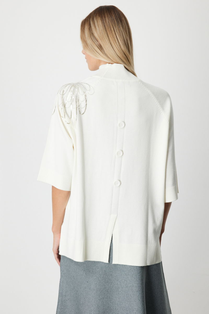 On Kadın Omzu Zincir İşlemeli Triko Kazak 65381 Ekru - 4