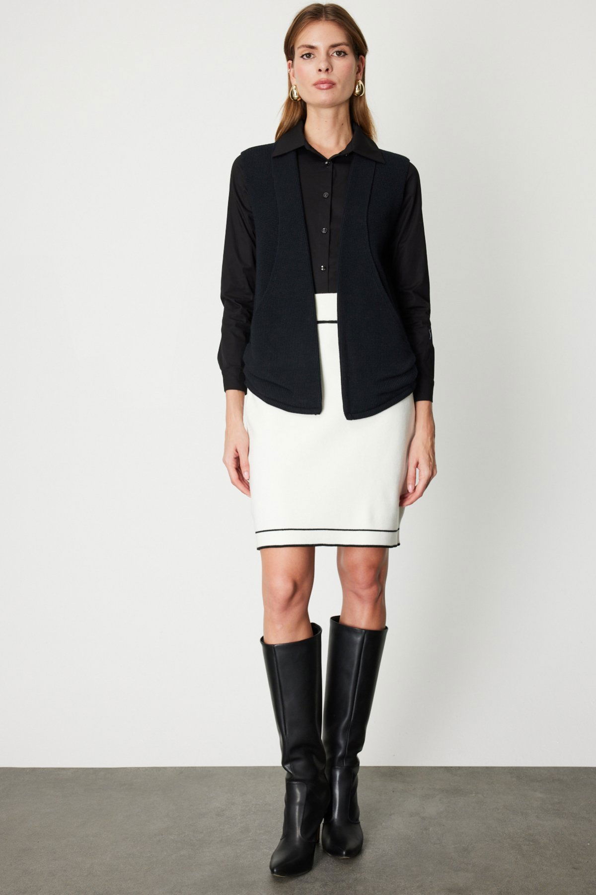 On Kadın Önü Açık Uzun Örme Yelek 65908 Siyah - 3