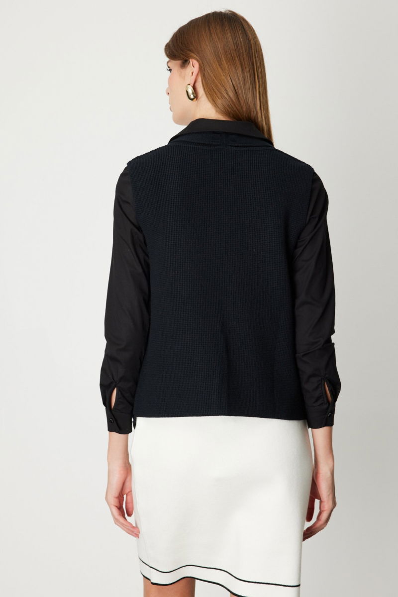 On Kadın Önü Açık Uzun Örme Yelek 65908 Siyah - 4