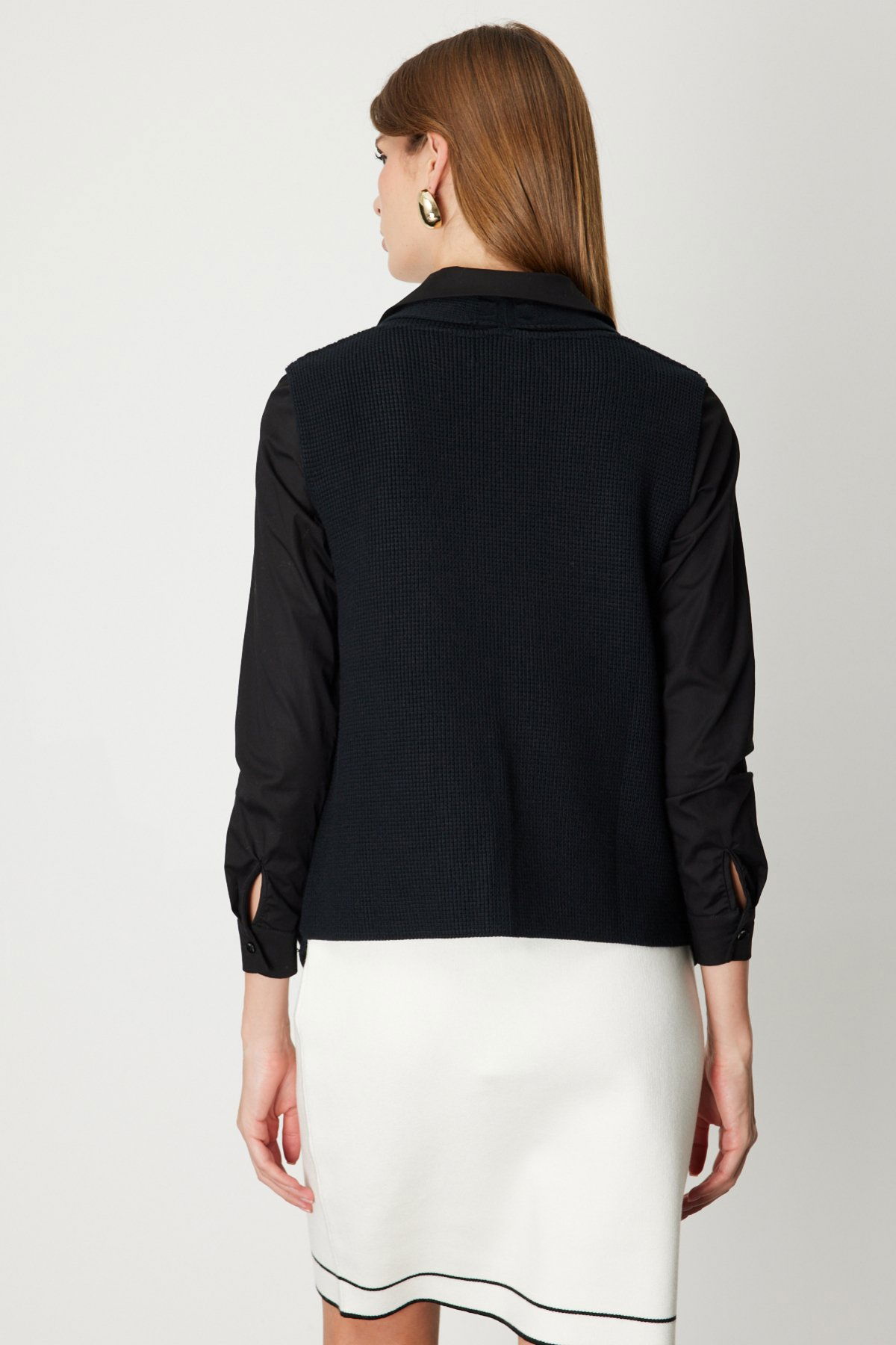 On Kadın Önü Açık Uzun Örme Yelek 65908 Siyah - 4