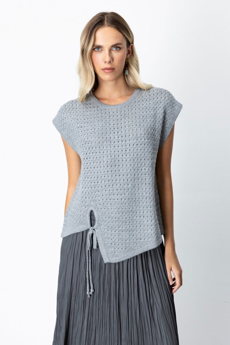 On Kadın Önü Bağlamalı Süveter 65337 Gri - On