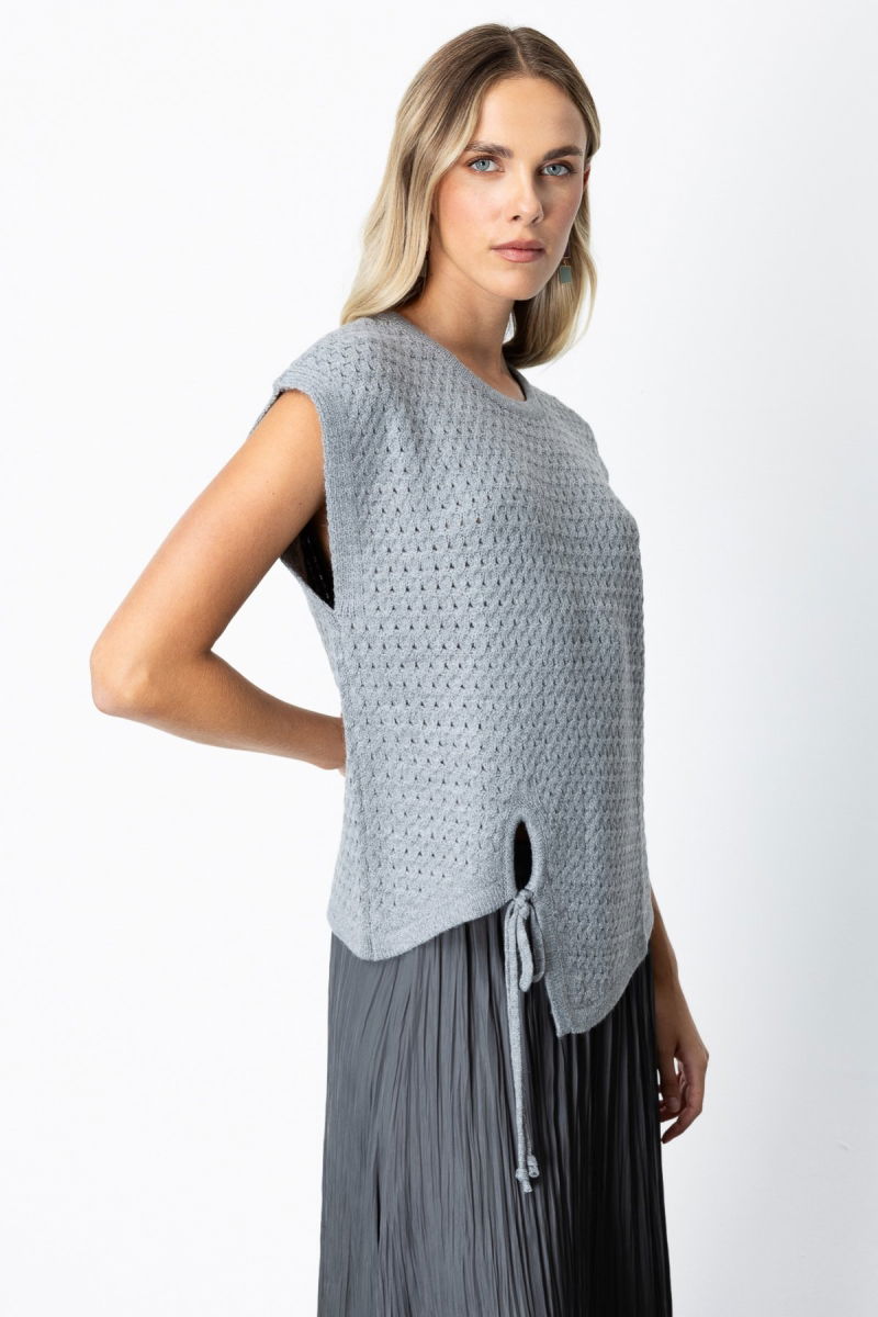 On Kadın Önü Bağlamalı Süveter 65337 Gri - 2