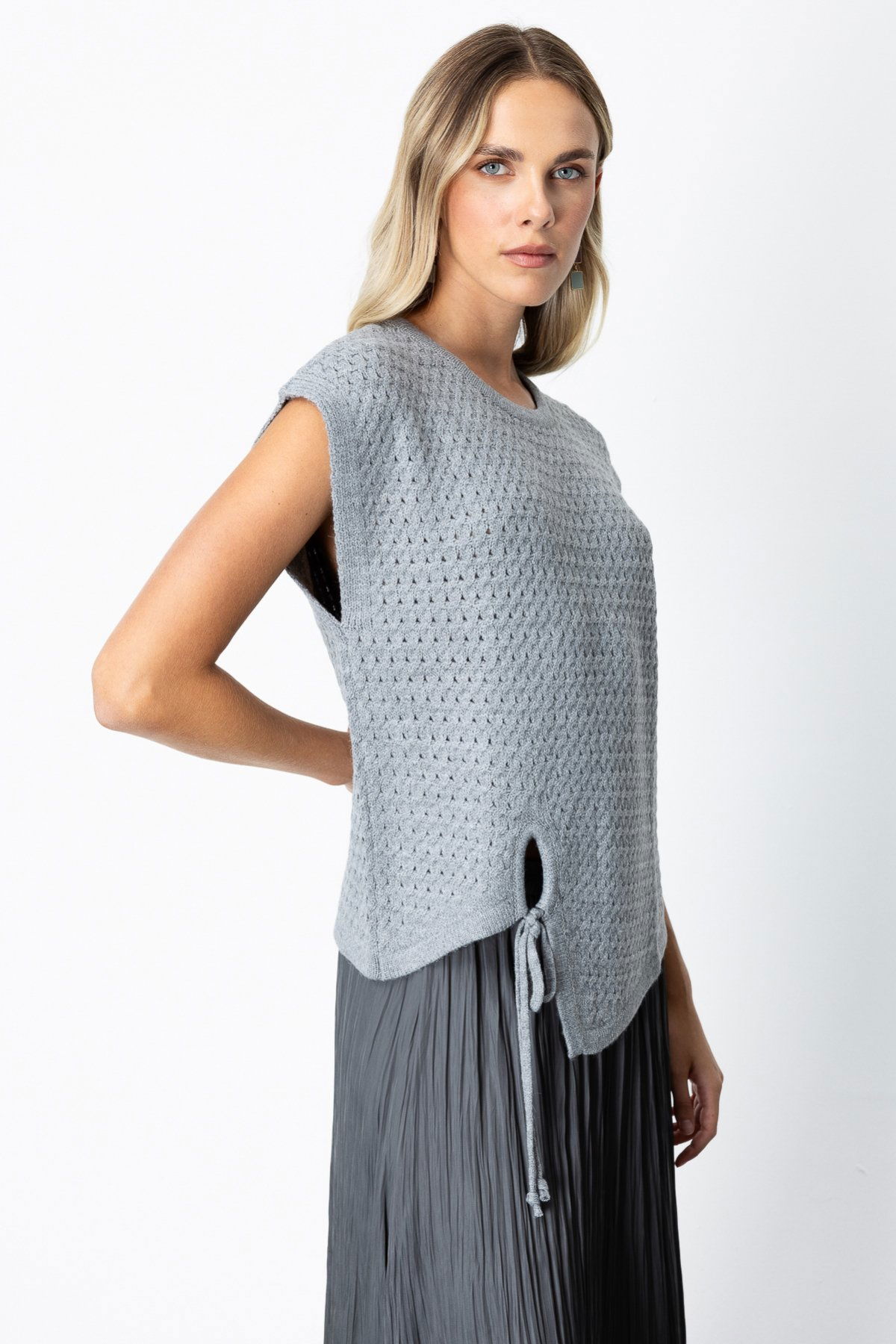 On Kadın Önü Bağlamalı Süveter 65337 Gri - 2