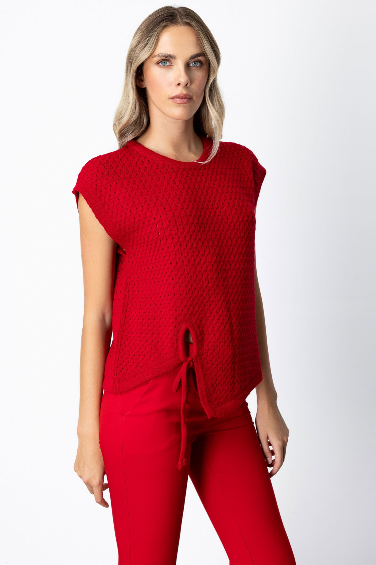 On Kadın Önü Bağlamalı Süveter 65337 Kırmızı - 2