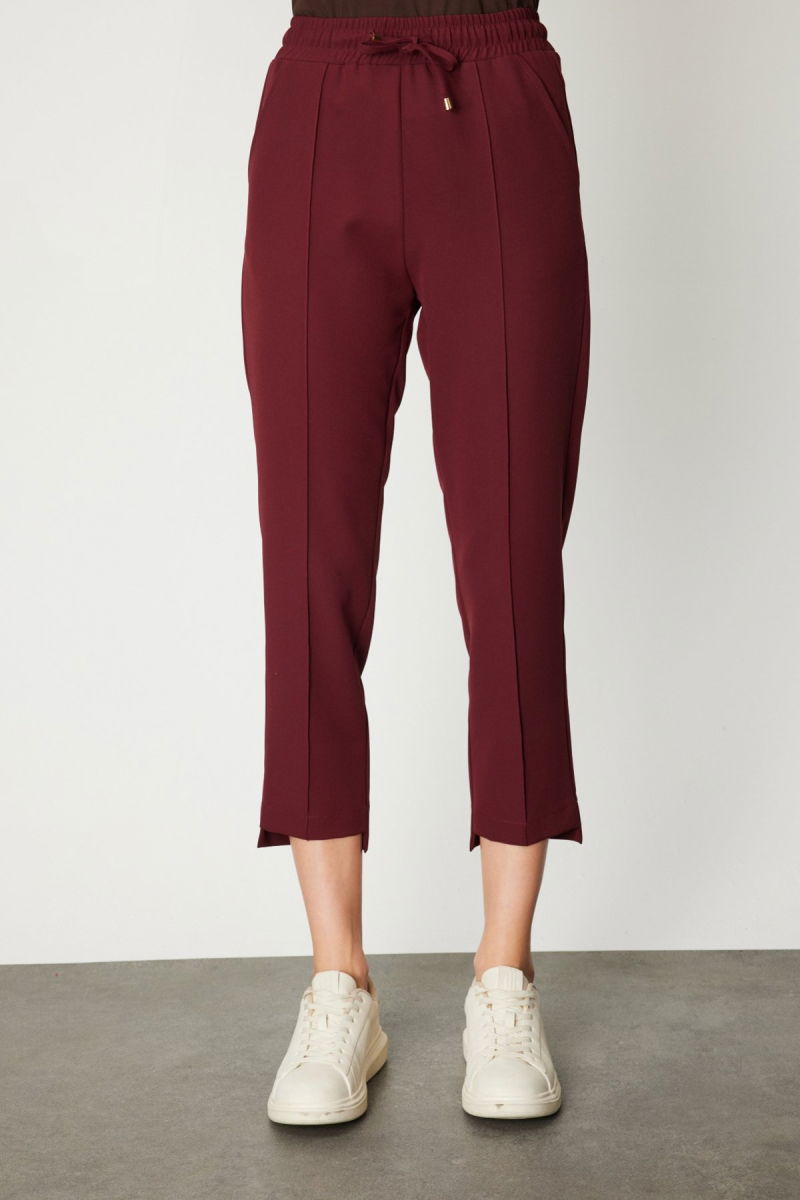 On Kadın Önü Çimalı Dar Paça Eşofman Altı 64138 Bordo - 3