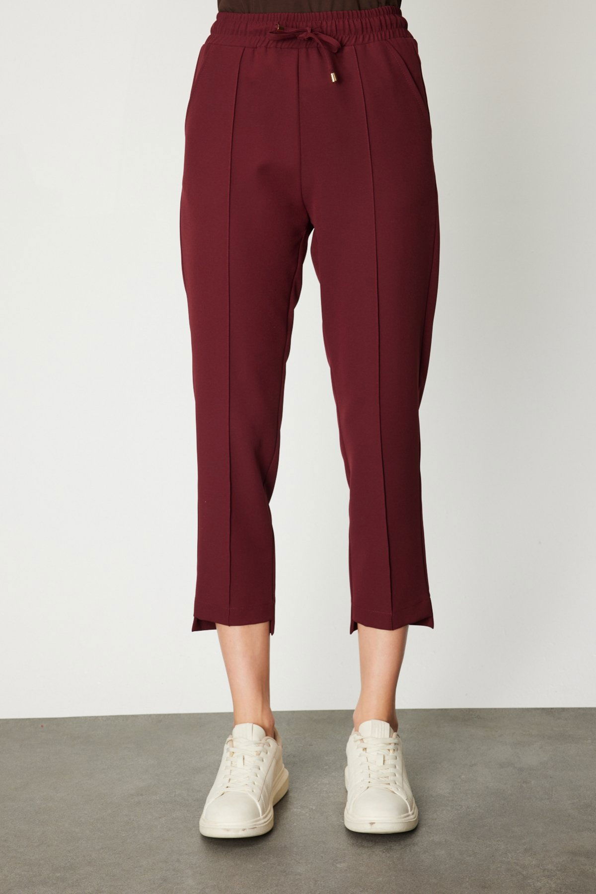 On Kadın Önü Çimalı Dar Paça Eşofman Altı 64138 Bordo - 3