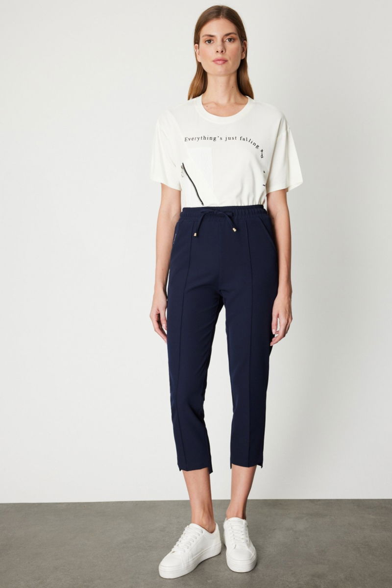 On Kadın Önü Çimalı Dar Paça Eşofman Altı 64138 Lacivert - On