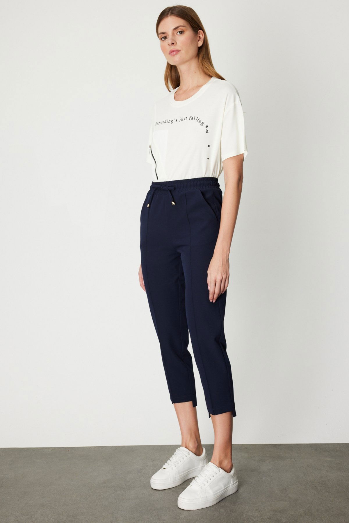 On Kadın Önü Çimalı Dar Paça Eşofman Altı 64138 Lacivert - 2