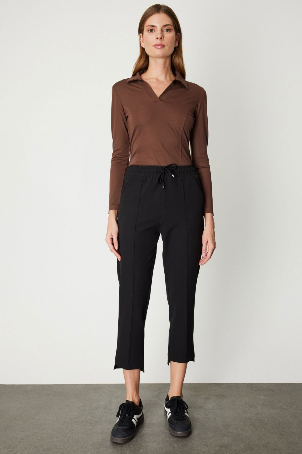 On Kadın Önü Çimalı Dar Paça Eşofman Altı 64138 Siyah - 1