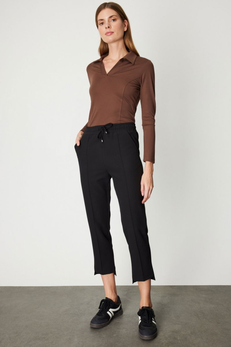 On Kadın Önü Çimalı Dar Paça Eşofman Altı 64138 Siyah - 2