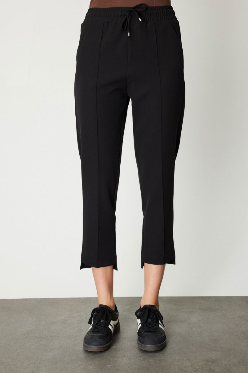 On Kadın Önü Çimalı Dar Paça Eşofman Altı 64138 Siyah - 3