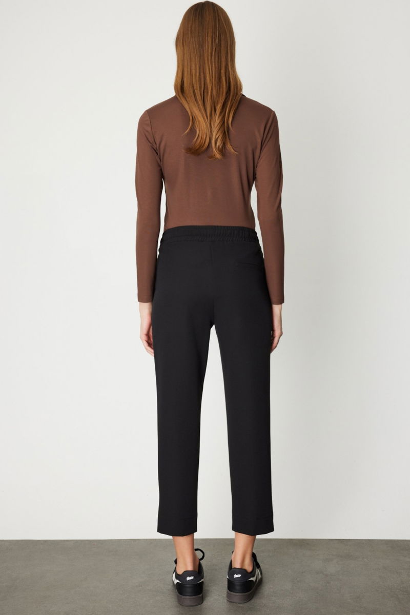 On Kadın Önü Çimalı Dar Paça Eşofman Altı 64138 Siyah - 4