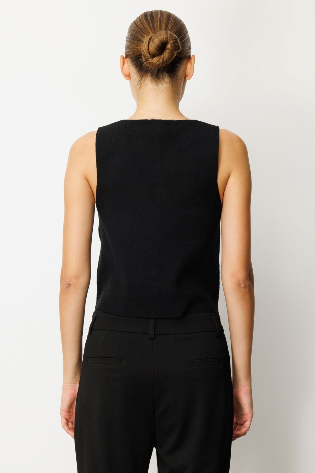 On Kadın Önü Pullu Triko Kumaş Yelek 60918 Siyah - 4