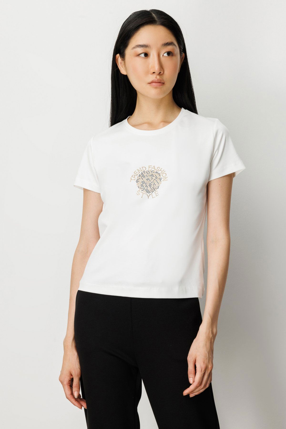 On Kadın Önü Taş Baskılı Kısa Kollu Bluz 61330 Ekru - 1