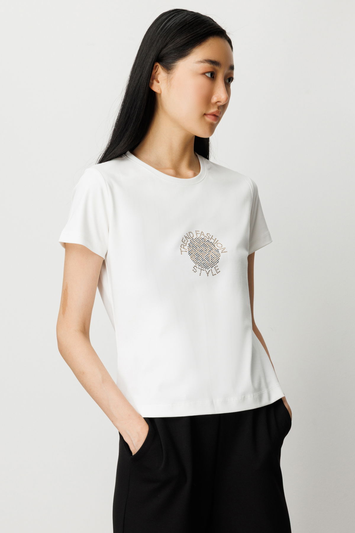 On Kadın Önü Taş Baskılı Kısa Kollu Bluz 61330 Ekru - 2