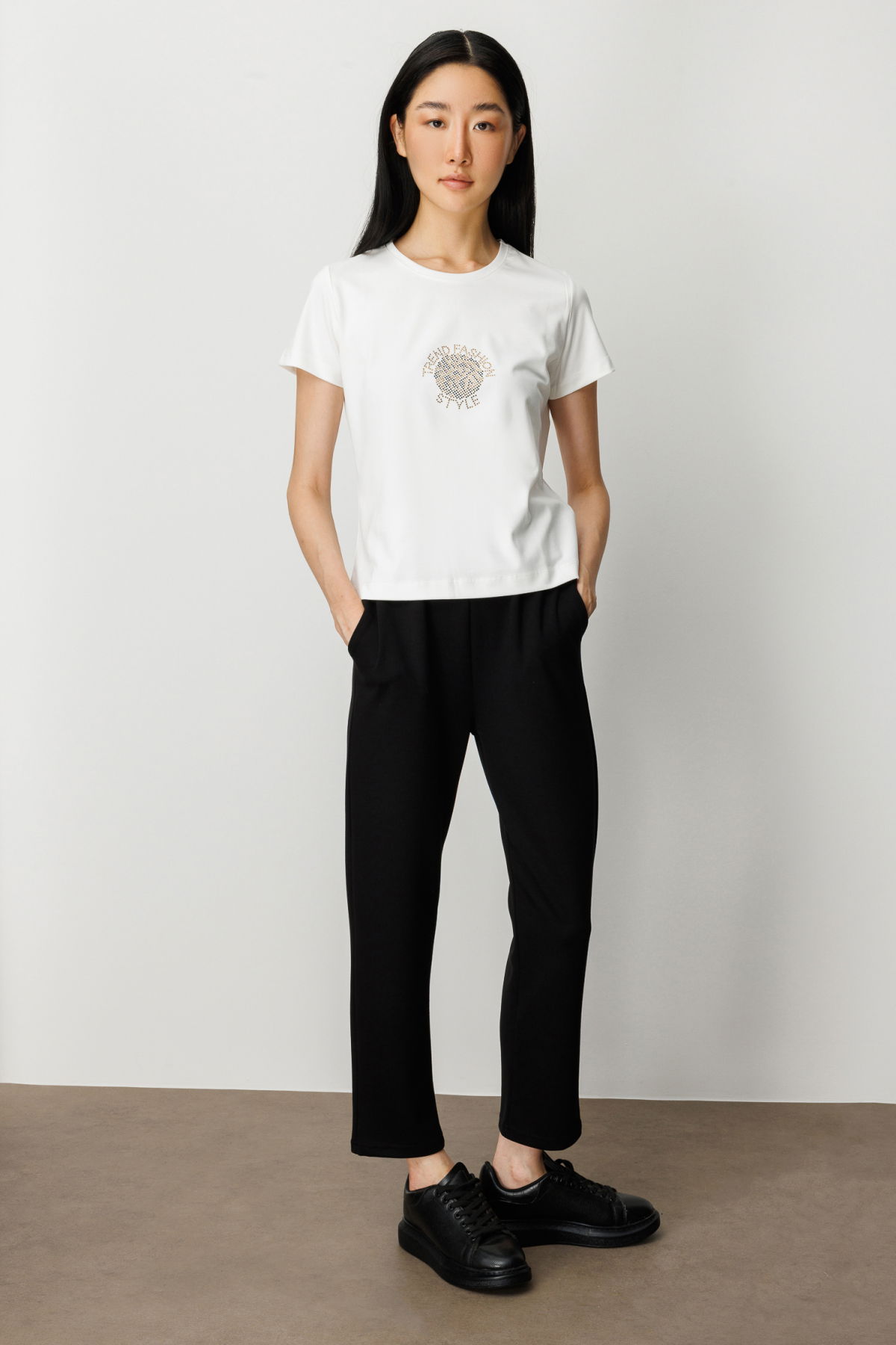 On Kadın Önü Taş Baskılı Kısa Kollu Bluz 61330 Ekru - 3