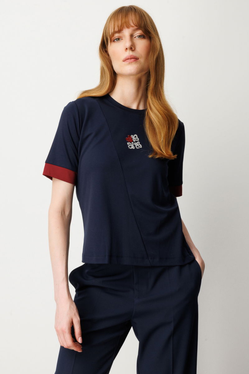 On Kadın Önü Taşlı Sıfır Yaka Bluz 61331 Laci-Bordo - 2