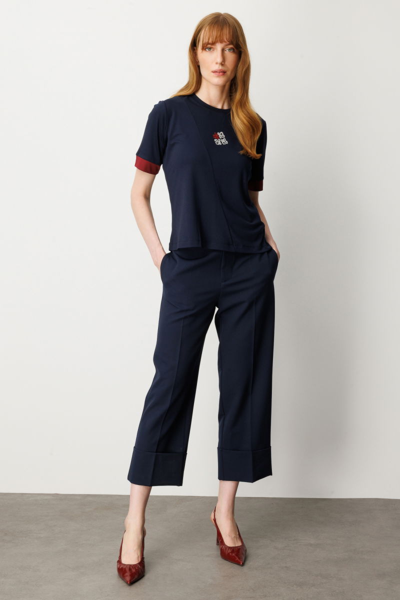 On Kadın Önü Taşlı Sıfır Yaka Bluz 61331 Laci-Bordo - 3