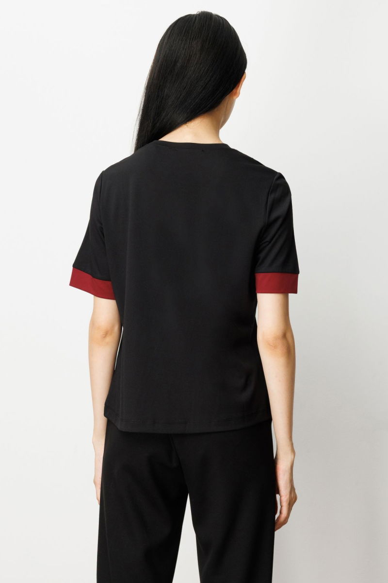 On Kadın Önü Taşlı Sıfır Yaka Bluz 61331 Siyah-Bordo - 4