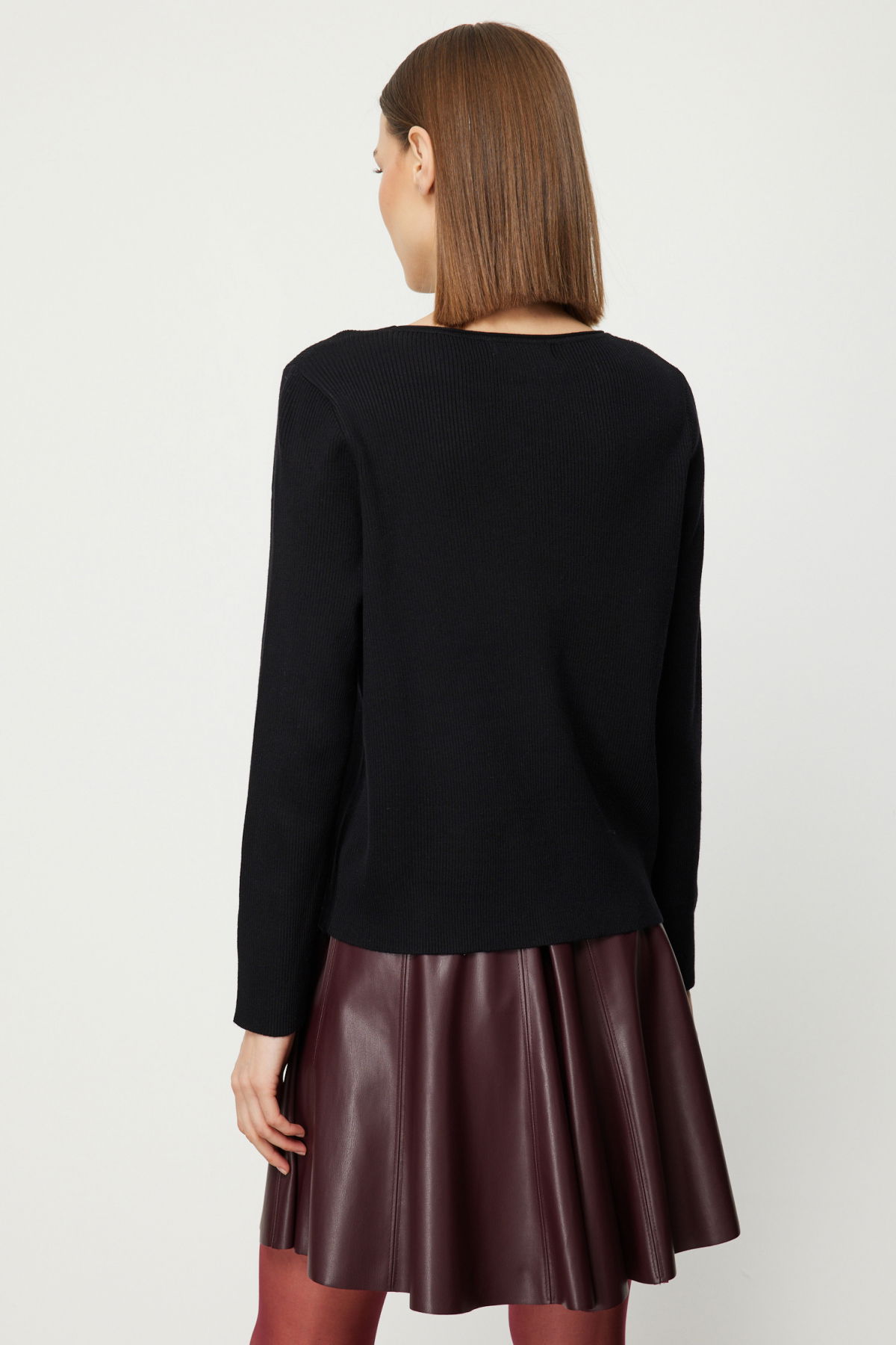 On Kadın Önü Taşlı Sıfır Yaka Triko Kazak 60353 Siyah - 4