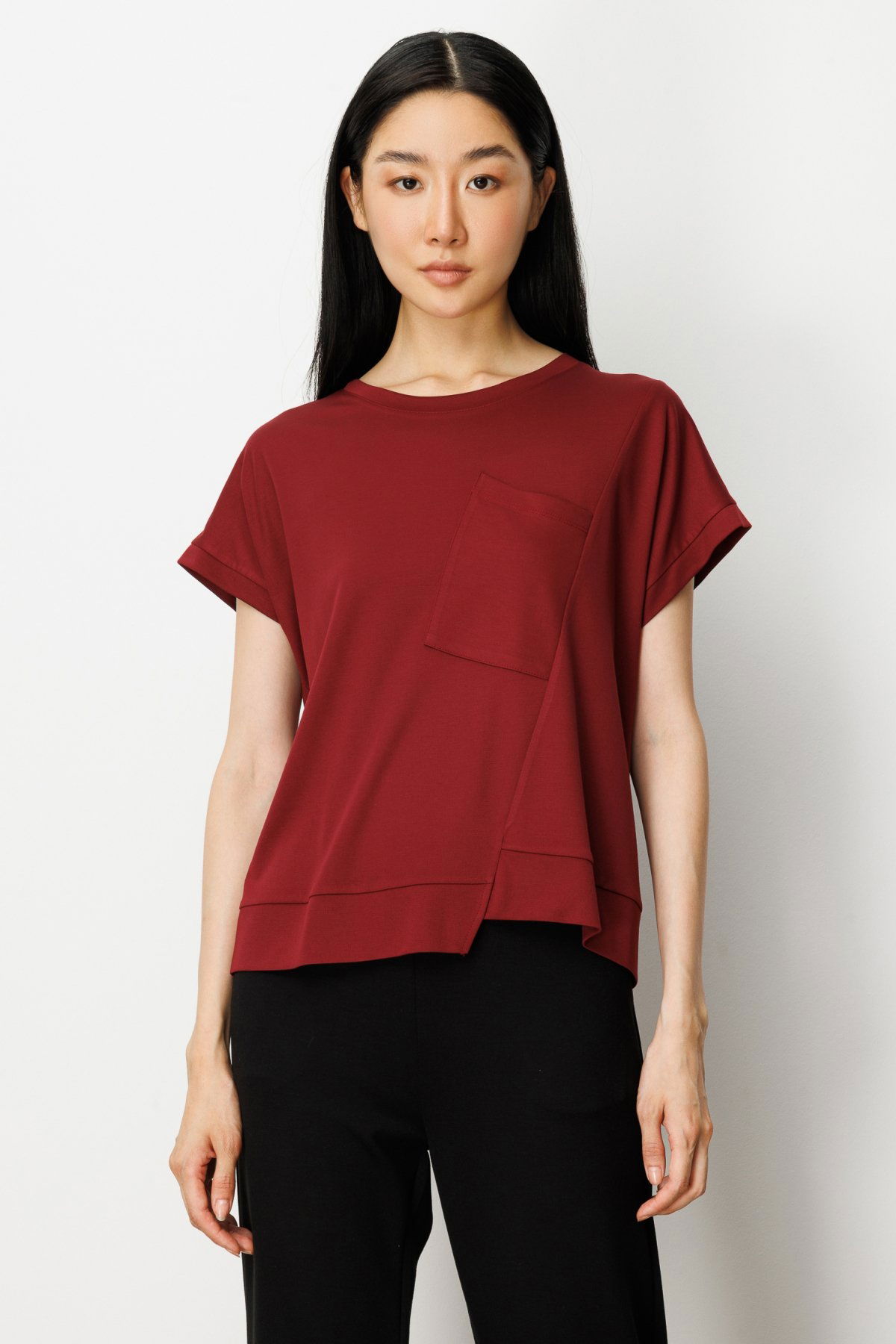 On Kadın Önü Verev Sıfır Yaka Bluz 61584 Bordo - 1