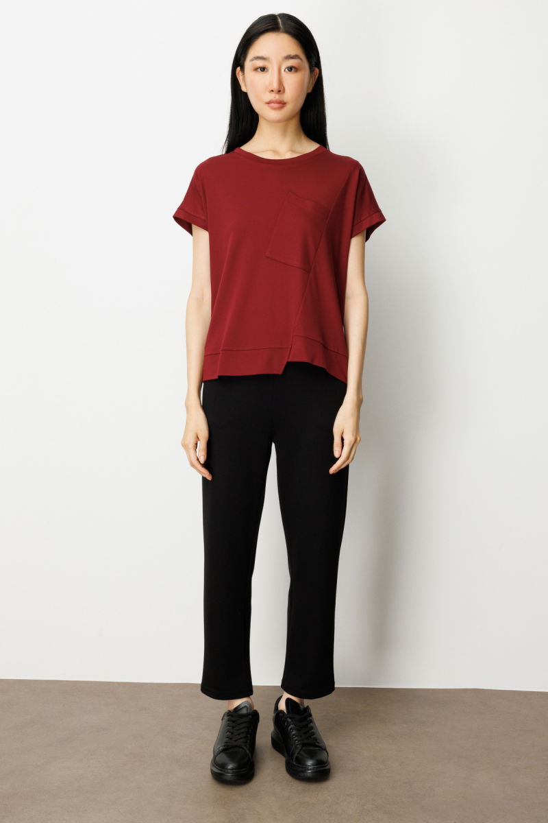 On Kadın Önü Verev Sıfır Yaka Bluz 61584 Bordo - 2