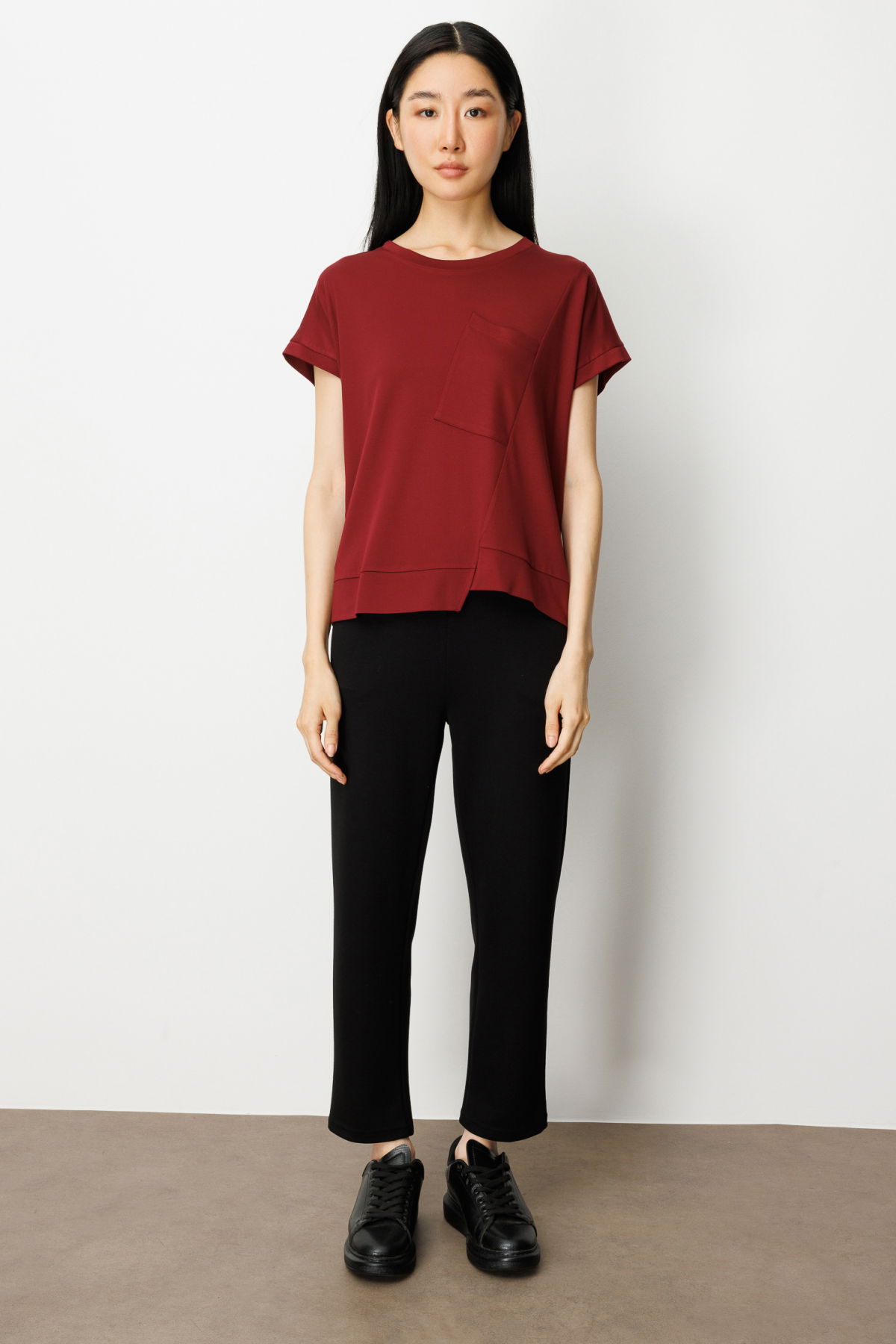 On Kadın Önü Verev Sıfır Yaka Bluz 61584 Bordo - 2