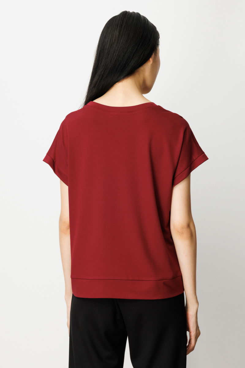 On Kadın Önü Verev Sıfır Yaka Bluz 61584 Bordo - 3