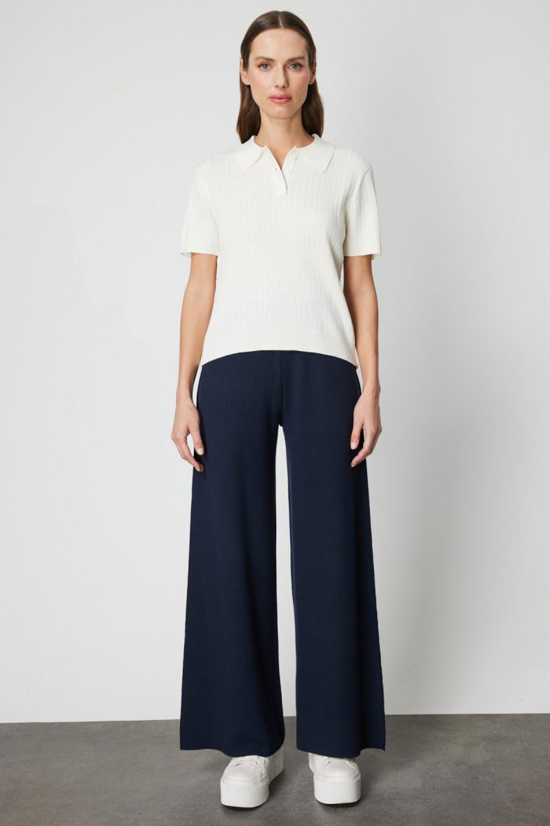 On Kadın Örgülü Kısa Kollu Triko Kazak 60314 Ekru - 3