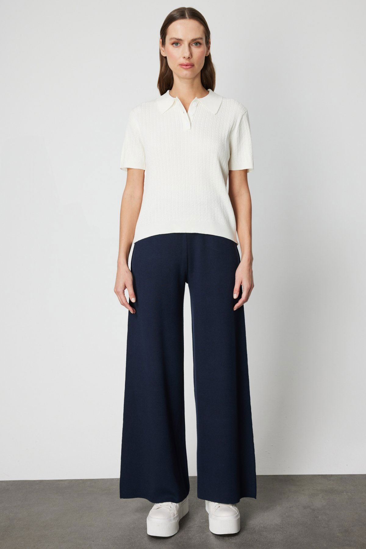 On Kadın Örgülü Kısa Kollu Triko Kazak 60314 Ekru - 3