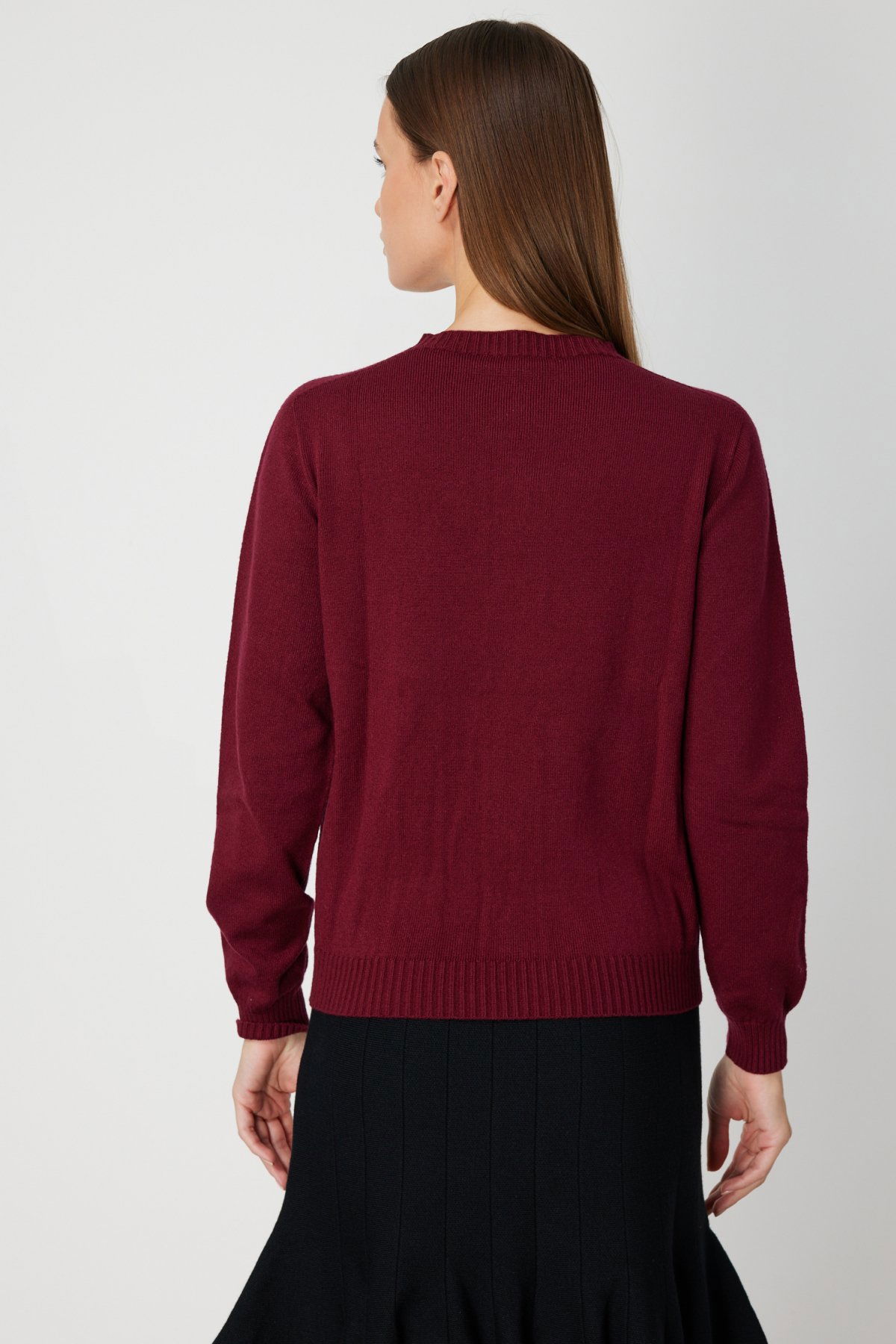 On Kadın Örgülü Sıfır Yaka Triko Kazak 69313 Bordo - 4
