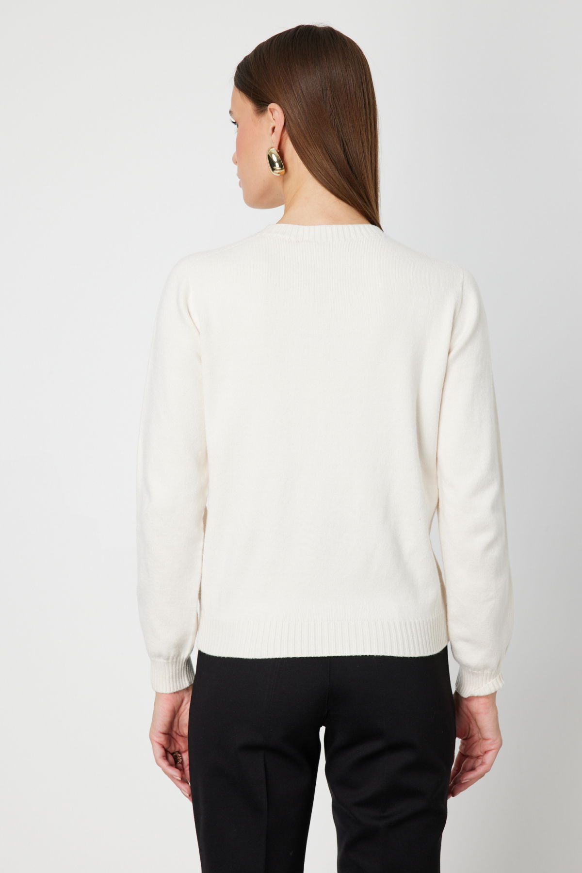 On Kadın Örgülü Sıfır Yaka Triko Kazak 69313 Ekru - 4