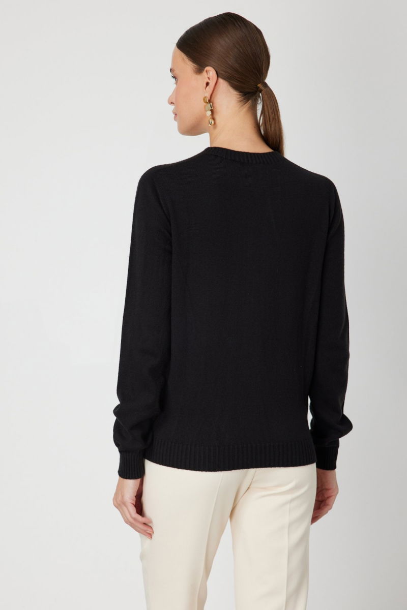 On Kadın Örgülü Sıfır Yaka Triko Kazak 69313 Siyah - 4