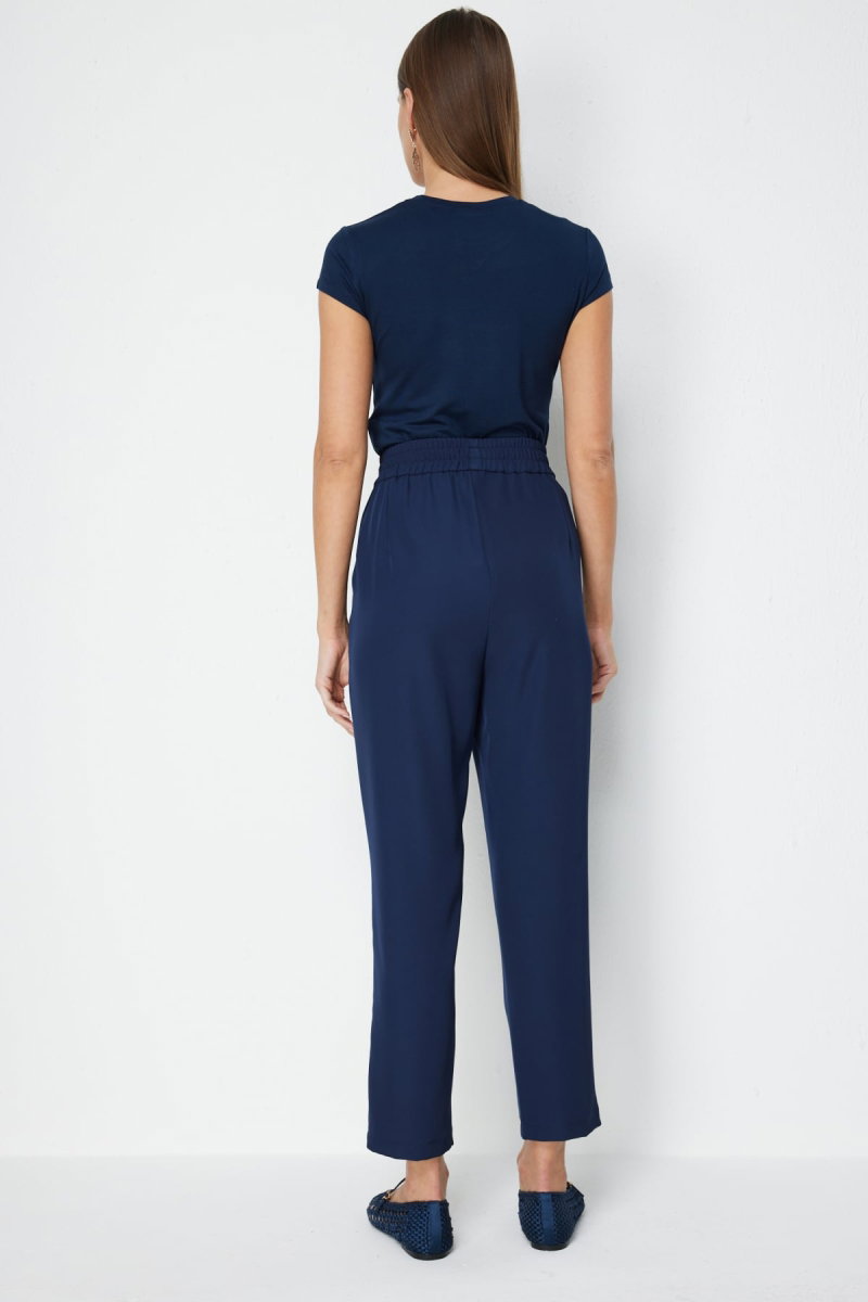 On Kadın Paçası Pileli Yan Cepli Pantolon 78105 Lacivert - 4