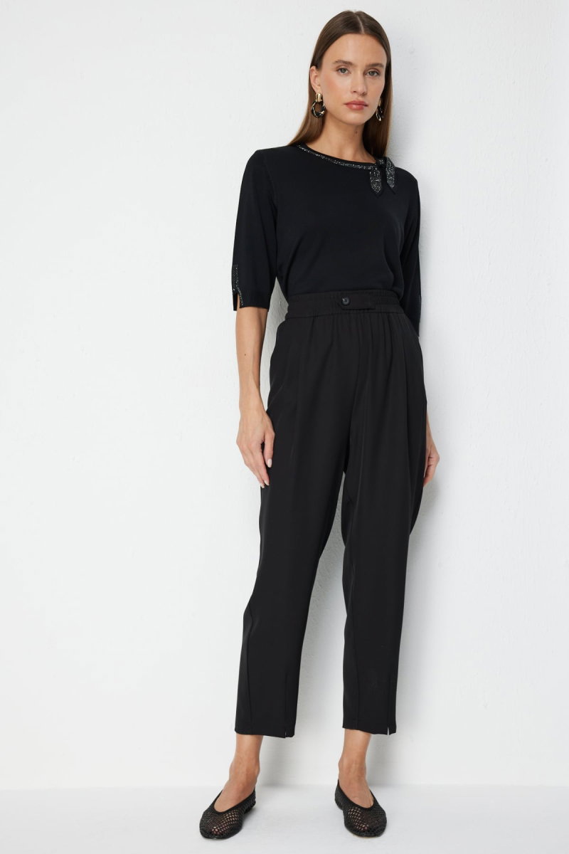 On Kadın Paçası Pileli Yan Cepli Pantolon 78105 Siyah - On