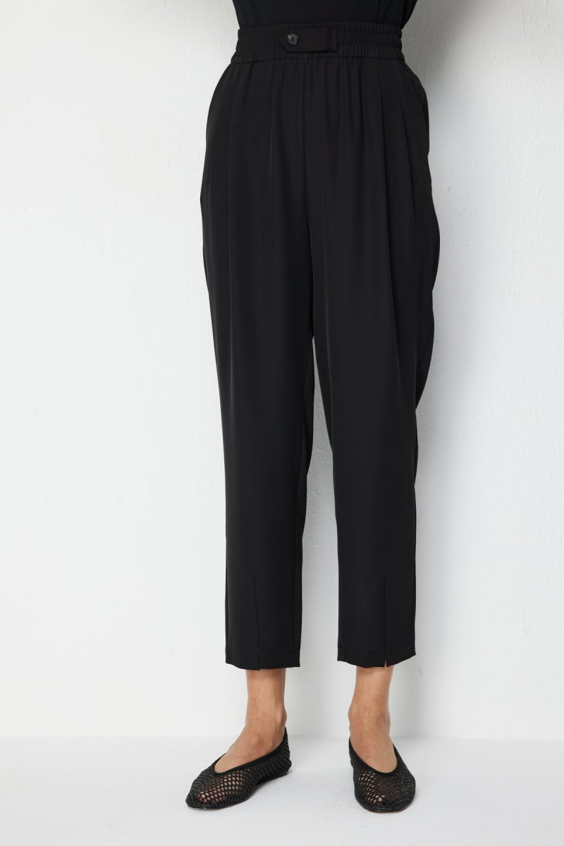 On Kadın Paçası Pileli Yan Cepli Pantolon 78105 Siyah - 3