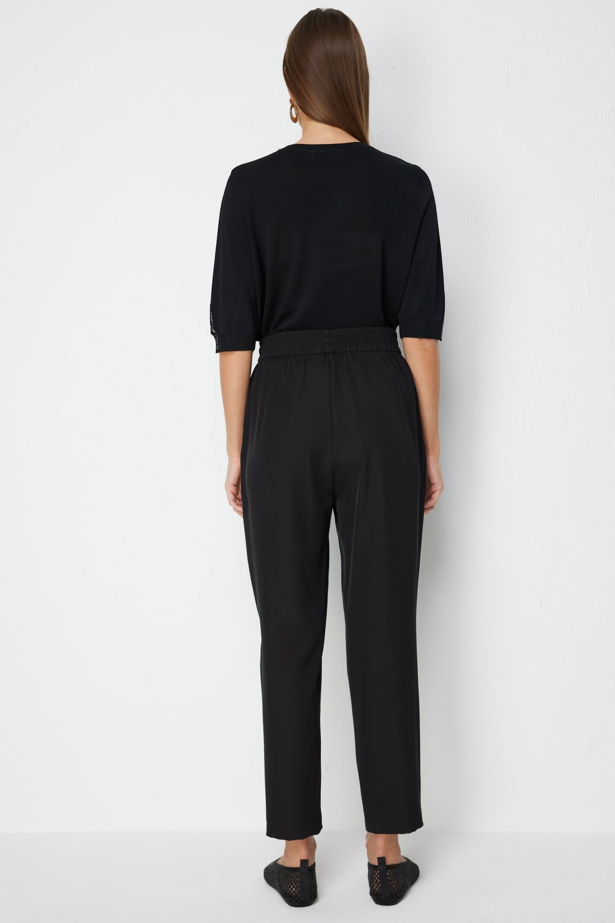 On Kadın Paçası Pileli Yan Cepli Pantolon 78105 Siyah - 4
