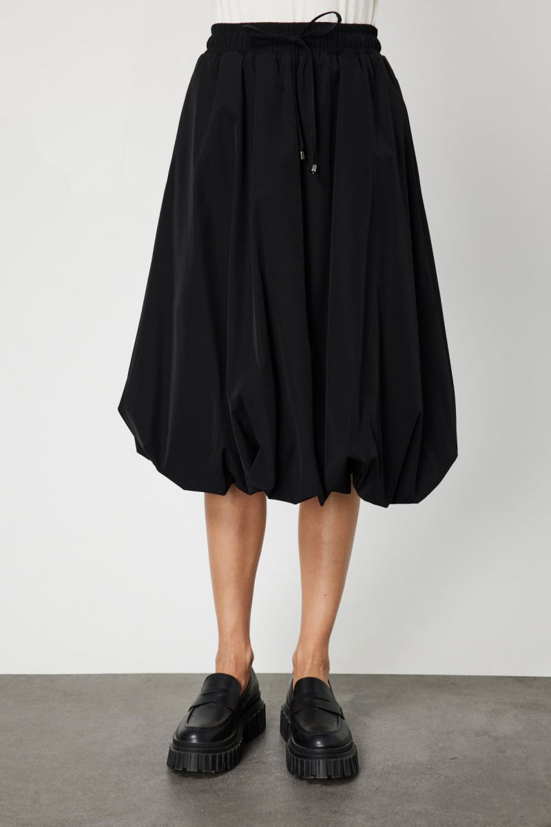 On Kadın Paraşüt Kumaş Midi Balon Etek 64211 Siyah - 3