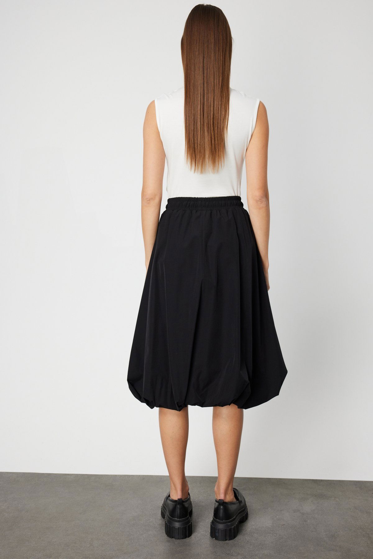 On Kadın Paraşüt Kumaş Midi Balon Etek 64211 Siyah - 4