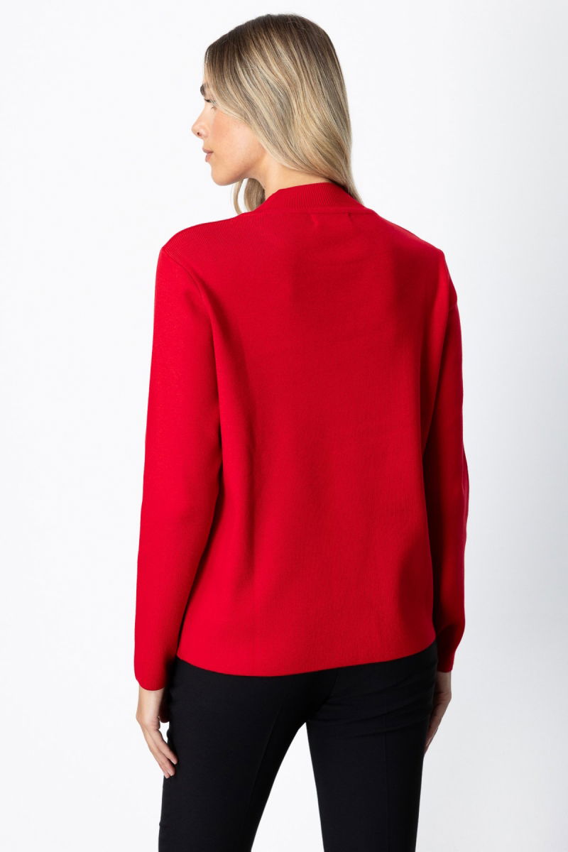 On Kadın Pencere Detaylı Taşlı Kazak 65372 Kırmızı - 4