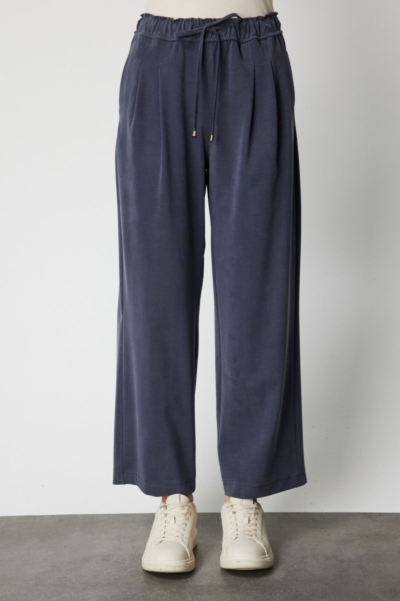 On Kadın Pile Detaylı Bol Paça Eşofman Altı 64176 Lacivert - 3